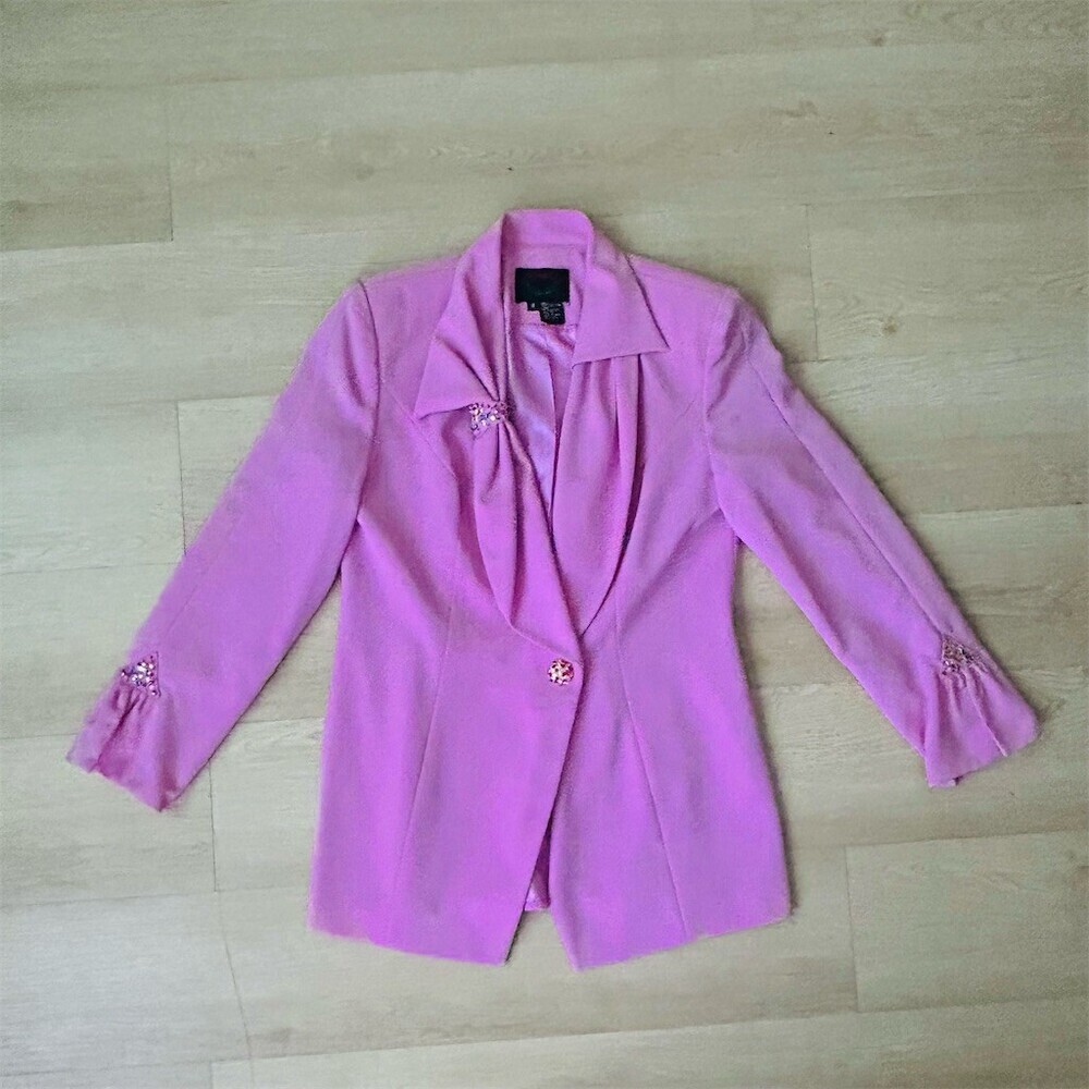 ASHRO Blazer Jacket Womens Size 8 Pink Embellished Single Button Lined - Picture 4 of 9